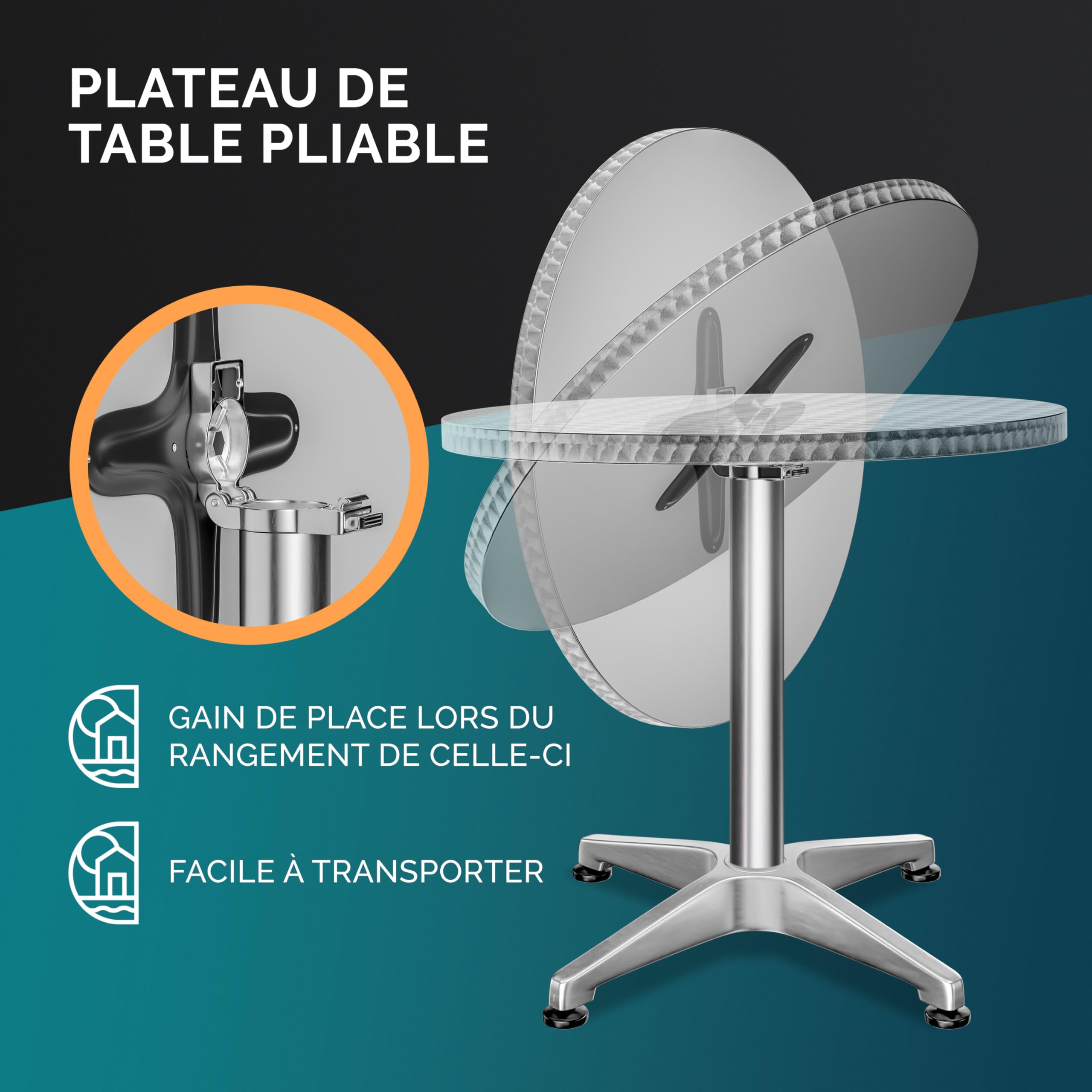Casaria® Table Basse Pliante Intérieur Extérieur - Set de 2 Tables à Manger Rondes - Hauteur Ajustable 70-115 cm - Plateau Pliable - Ilot Cuisine, Meuble Bar, Mange Debout, Table de Jardin