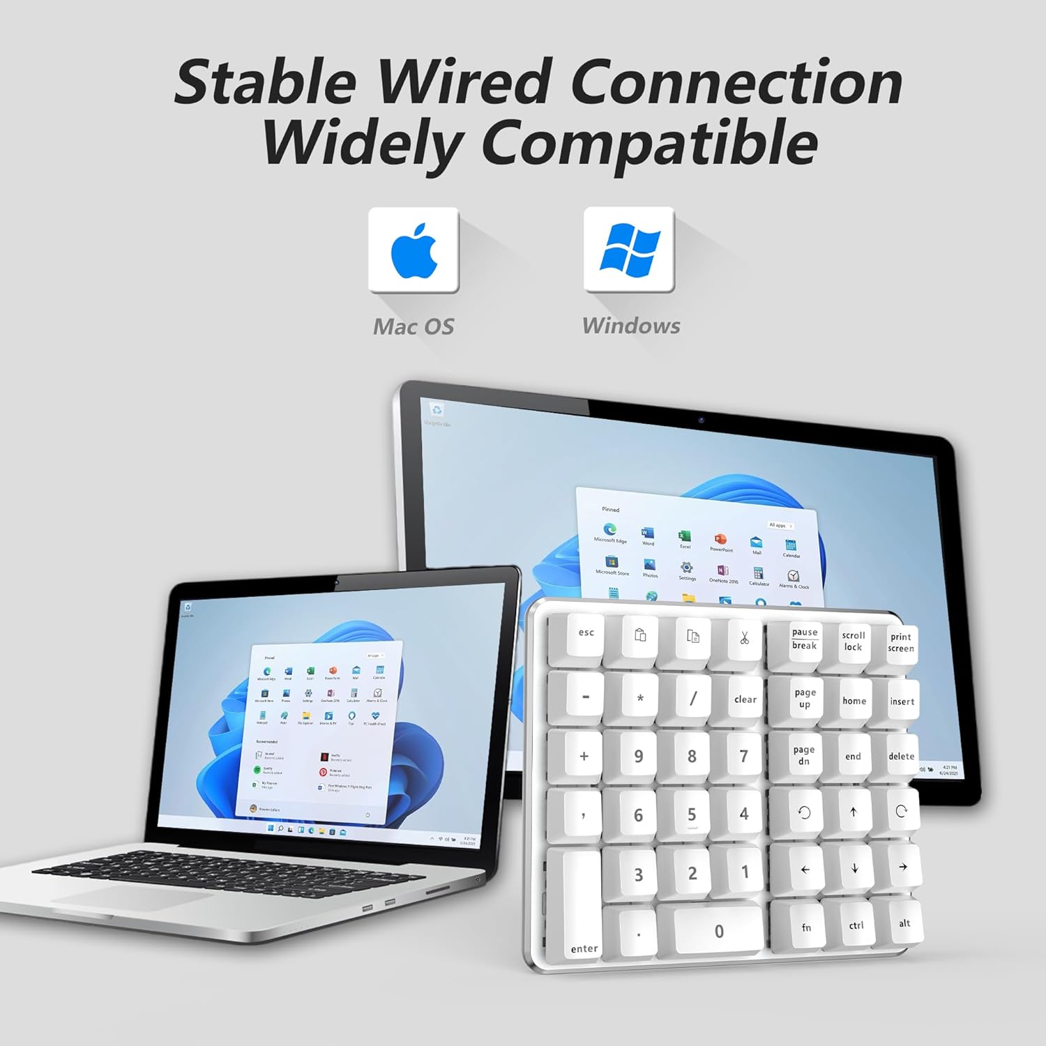 Left-Handed Mechanical Numeric Keypad, Hot-Swap LED Backlit Number Pad, Dual Mode USB C Keyboard, Expanded into a Left-Handed Keyboard (White)