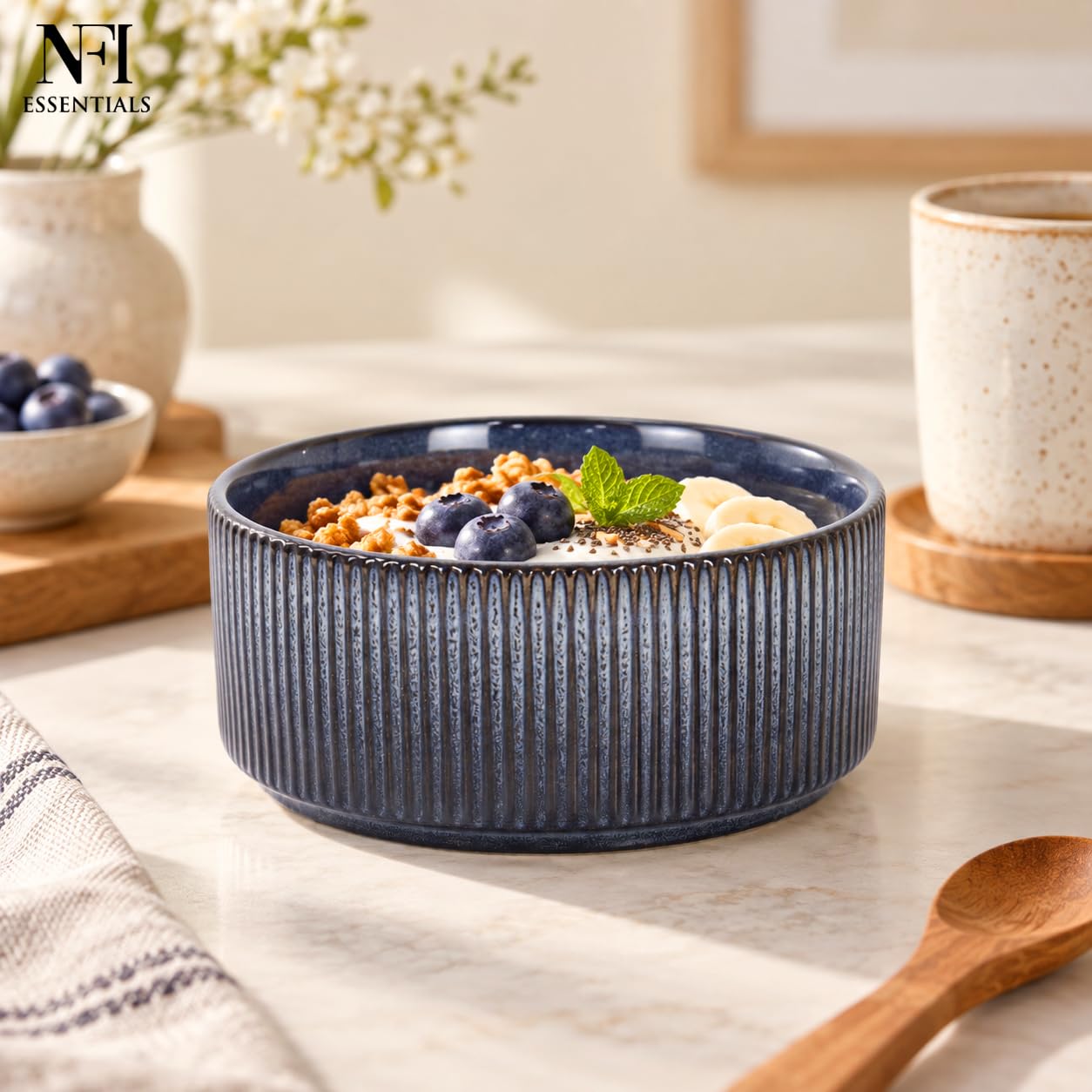 NFI essentials Frontier Ceramic Bowls Perfect for Snack, Side Dishes, Salads Or Desserts Beige Rib-Textured Multipurpose Uses Microwave & Oven Safe Ideal for Gifting & Daily Use — Amazon image 8