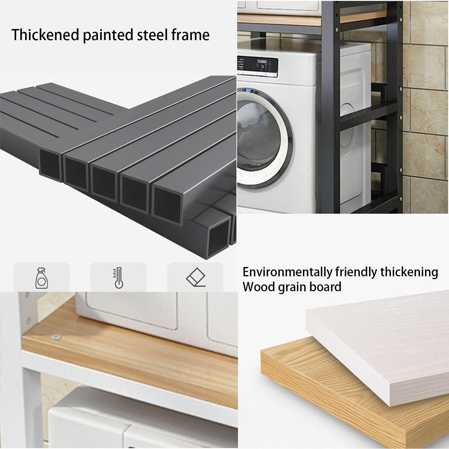 Waschmaschinenschrank für Waschmaschine und Trockner, 3-fach höhenverstellbar, Regal