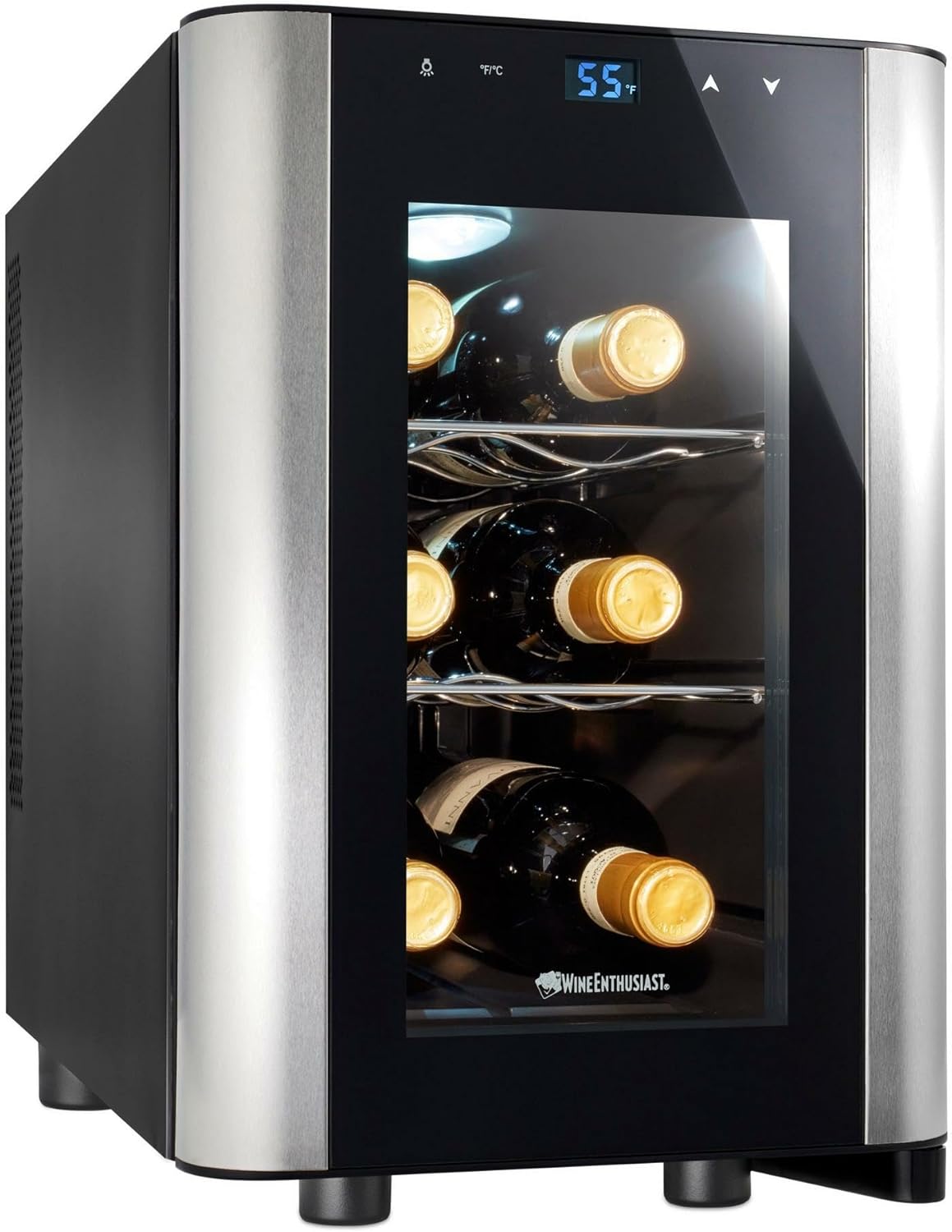 Wine Enthusiast 6-Bottle Countertop Wine Cooler – Compact Mini Fridge for Kitchen or Bedroom with 3 Shelves