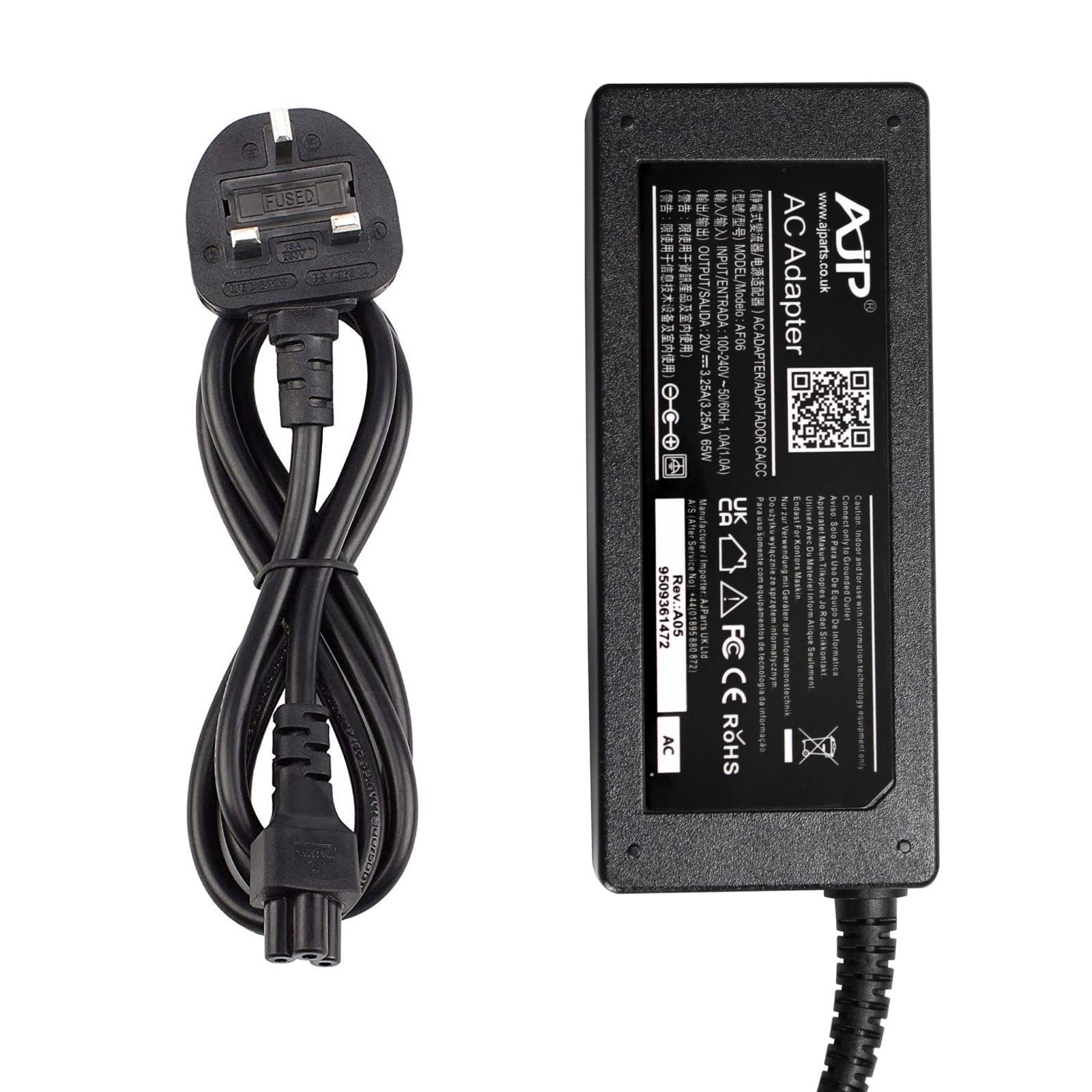 New 20V 3.25A 65W Replacement for Lenovo IdeaPad 530S-15IKB Type 81EV Laptop Power Supply Adapter With UK Power Cord - 4.0 x 1.7 MM Pin Size