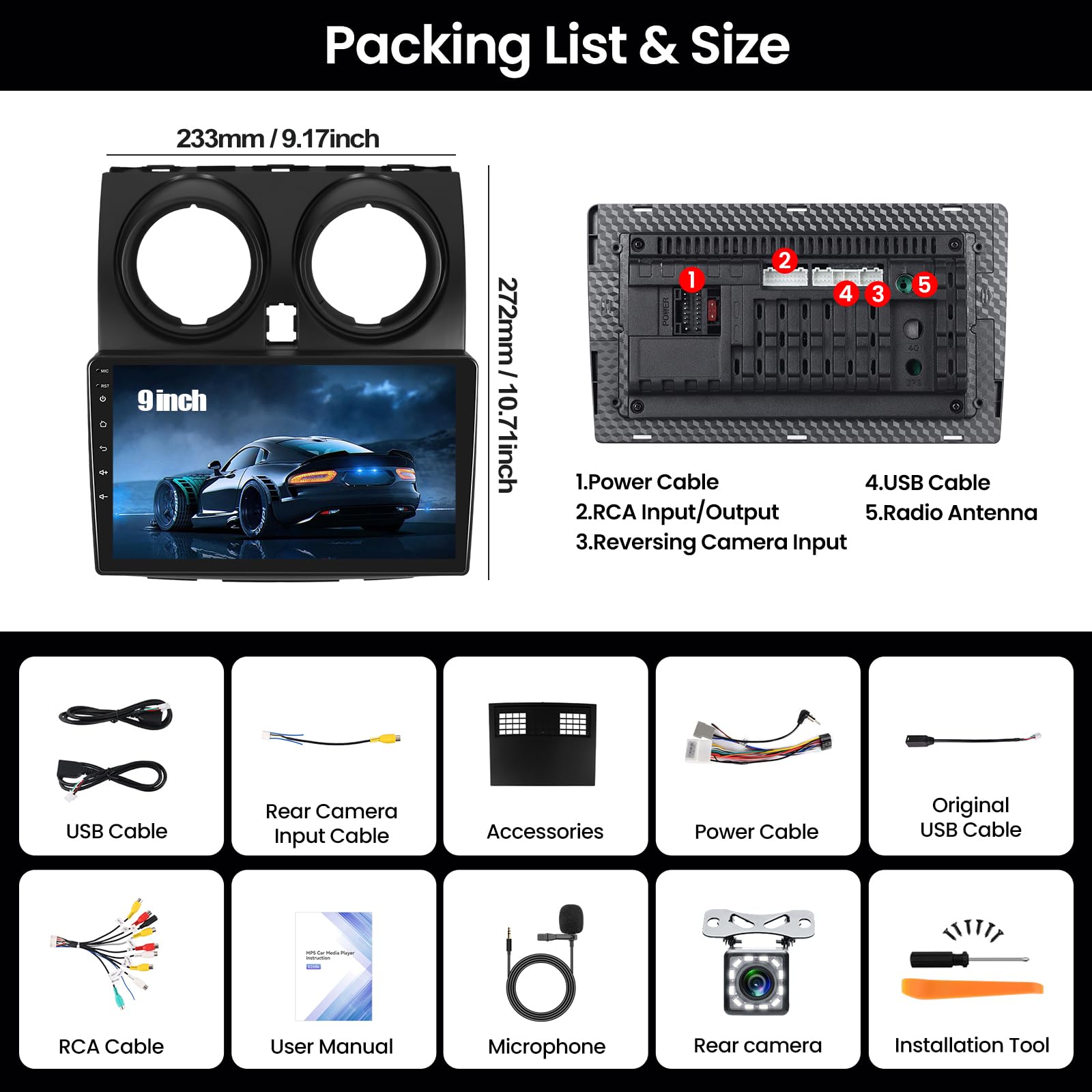 SIXWIN Autoradio Nissan Qashqai J10 2006-2016, Schermo Touch 9" IPS HD, Radio Auto con CarPlay senza Fili e Android Auto,Vi-Link, Bluetooth, FM RDS, DSP, USB,Supporto Volante e Telecamera