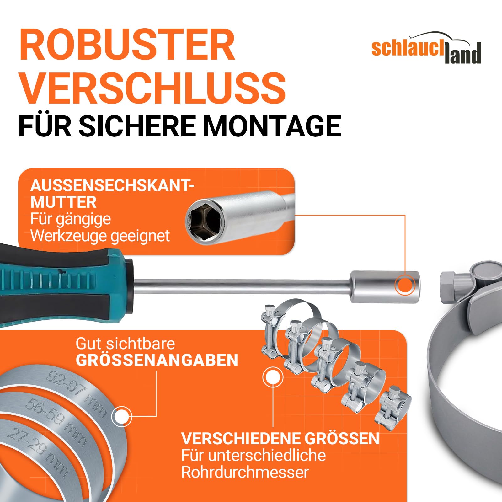 9x EDELSTAHLSCHELLE EXTRA-STARK Ø 92-97mm V2A Gelenkbolzenschelle | GRÖSSEN 17-252mm & 1/10/20/50/100 Stück | DIN 3017 EN 62275 SCHLAUCH-SCHELLE INOX W4 100% Edelstahl V2A 1.4301 T-Bolzen | TOP