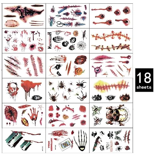 Miniatura 2 de Dream Loom - Disfraces de Halloween tatuajes de zombi maquillaje para decoraciones de fiesta de Halloween calcomanías de cicatrices corporales para