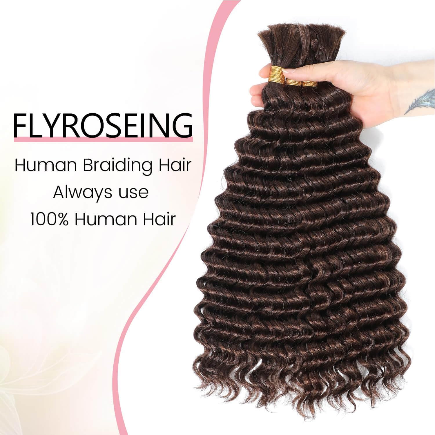 Flyroseing Dark Brown Human Braiding Hair, Boho Braids Human Hair extensions for Braiding #4 Color - Image 2