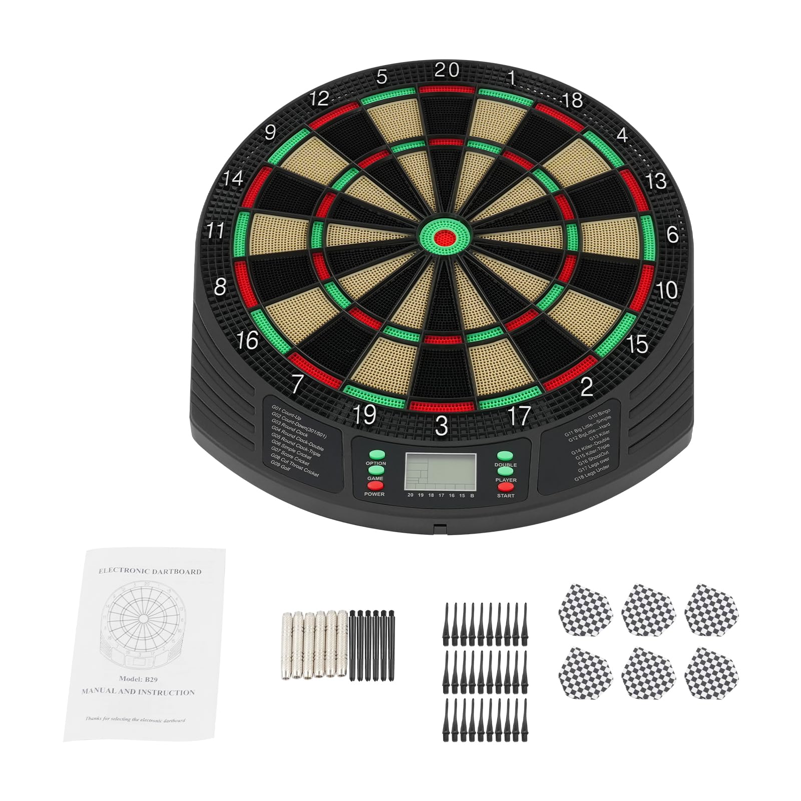 Target elettronico freccette con 6 freccette | 18 Modalità di Gioco, Display LCD, Conteggio Automatico, Annuncio Vocale, 1-8 Giocatori, Per Case, Bar, Ufficio