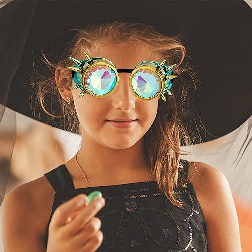 Miniatura 110 de Gafas de caleidoscopio retro con pinchos, gafas de cristal arcoíris steampunk estilo soldadura, gafas de cosplay punk