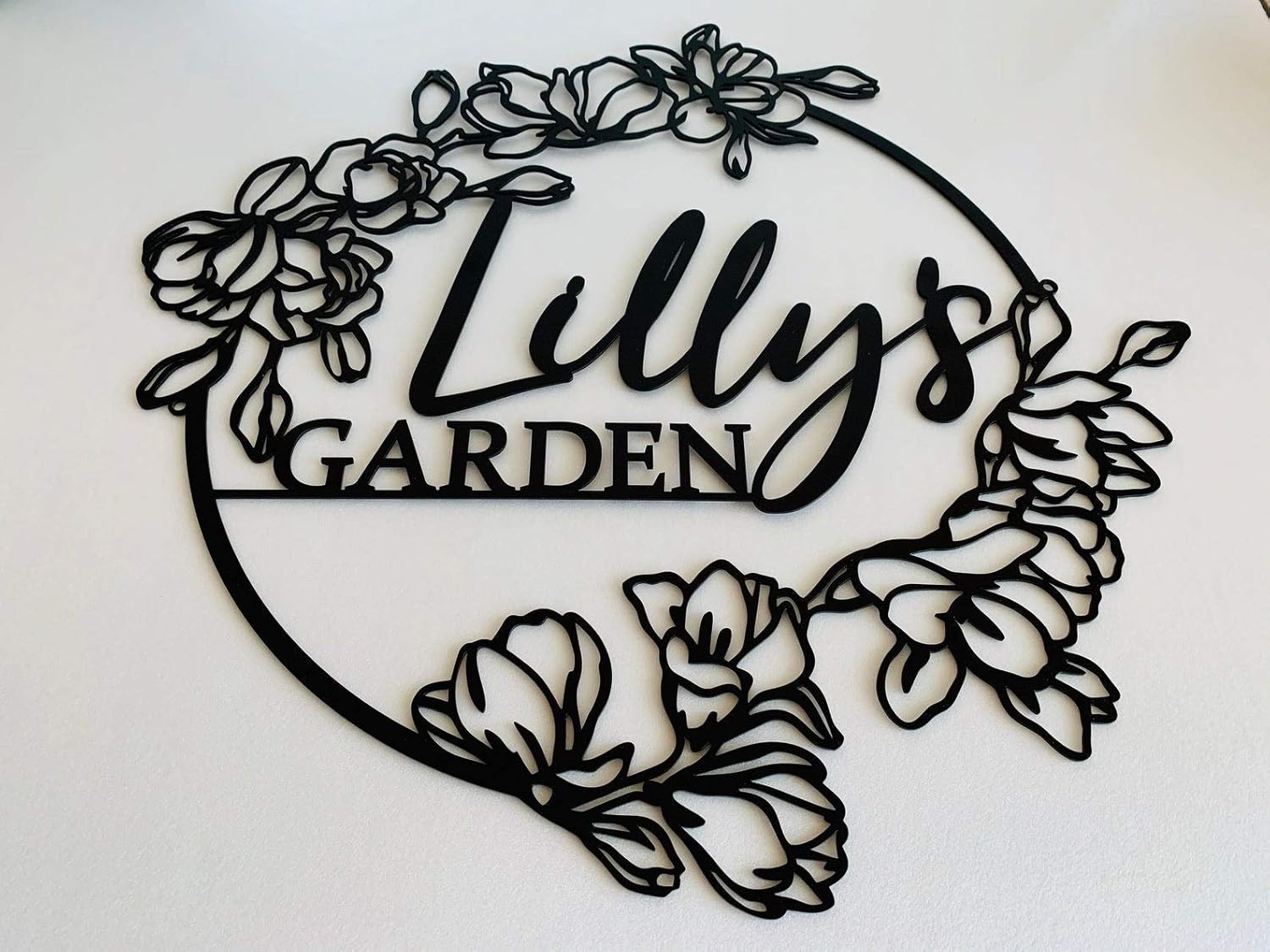 Personalized Flower Metal Sign with Custom Name Outdoor Garden & Yard Décor, “Grandma’s/Nana’s Garden” Plaque, Hanging Metal Sign with Side Holes - Gift for Mom, Grandma, Housewarming