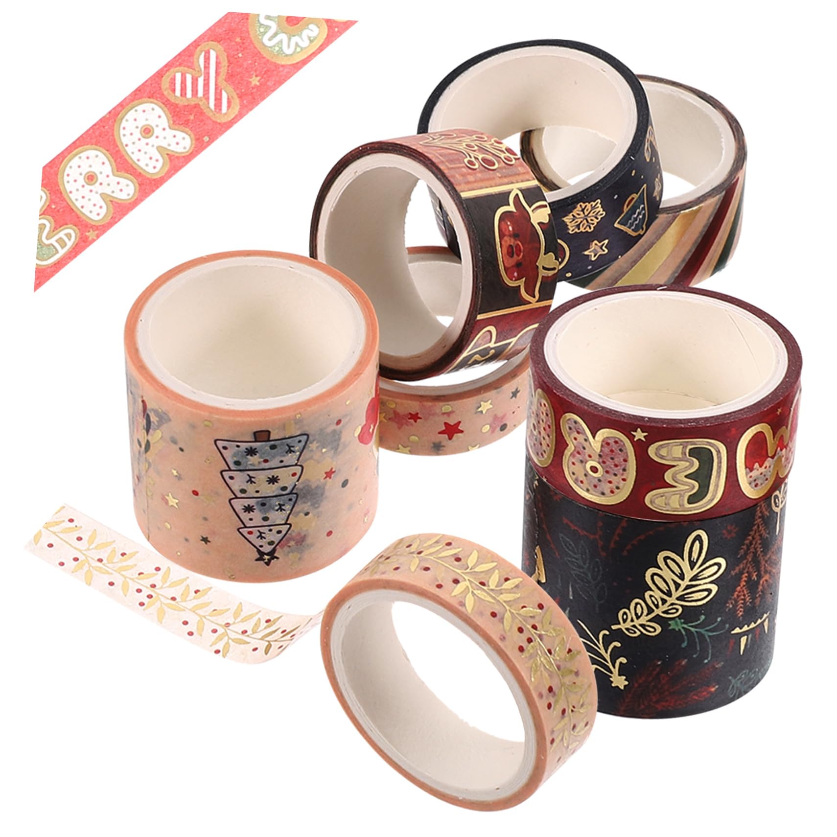 VILLCASE 5sets Cinta Papel Pegatinas Adhesivo Tiras Temático Scrapbooking Washi Tapes Washi -tape Giftcrad Decoración Pegatina Con Motivos Navideños Etiqueta Engomada Del Washi 8 Rolls*5