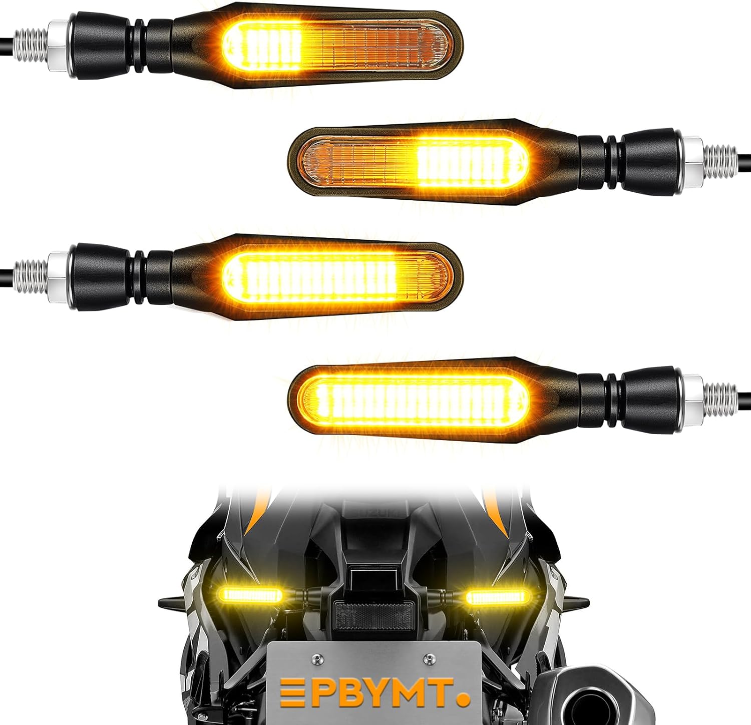 PBYMT Flowing LED Motorcycle Turn Signals 12V Super Bright Universal Sequential Front Rear Turn Signal Lights Waterproof IP67 fit for Harley Honda Yamaha Triumph (4 PCS)
