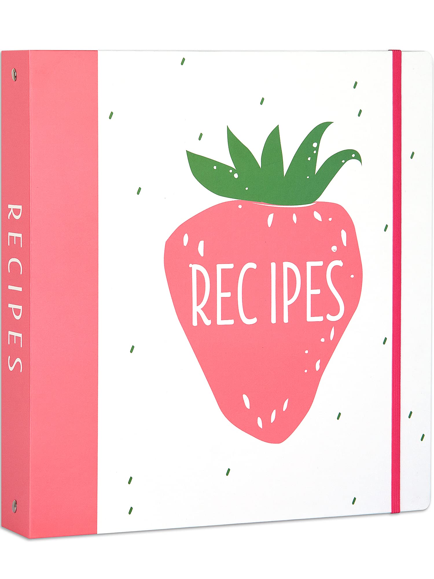 OUTSHINE Strawberry Recipe Book Binder Set | Recipe Binder 8.5x11 3 Ring with Cards and Dividers | Make Your Own Recipe Book Binder Kit | Blank Recipe Book Organizer | Pocket Recipe Book Card Holder