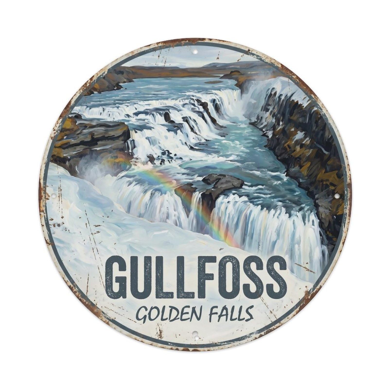 Vintage Travel Gullfoss Iceland Waterfall Metal Tin Sign