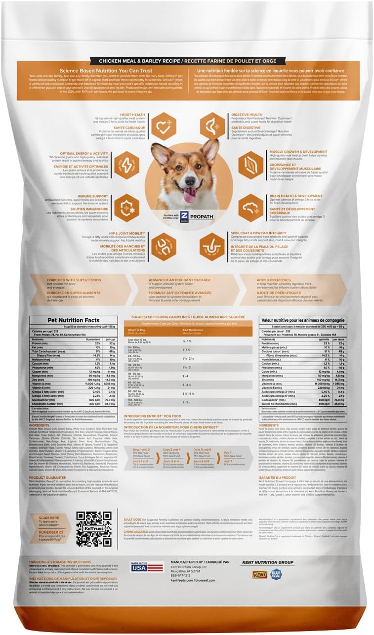 ENTRUST Weight Control Dog Food | Real Chicken & Barley | Enriched with Super Foods, Antioxidants and Probiotics | No Wheat or Soy | 18 Pound Bag