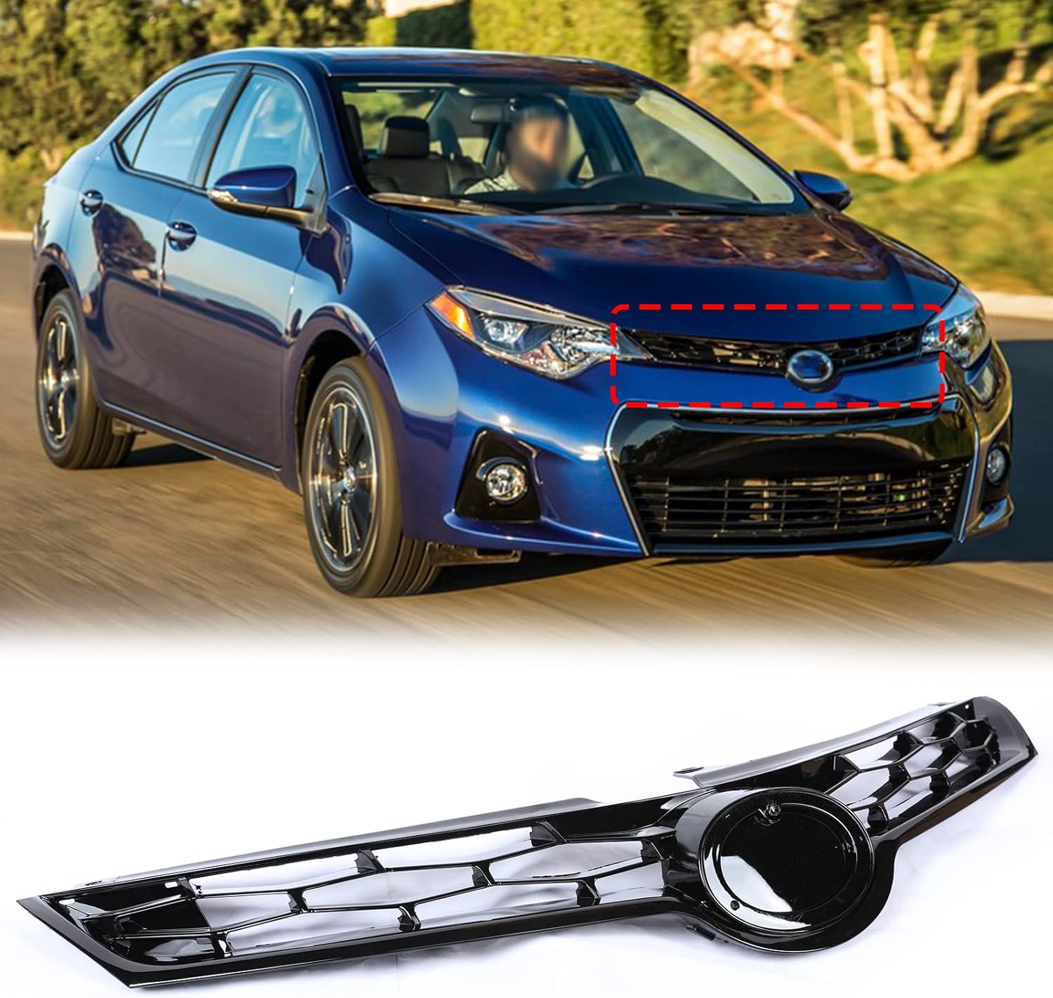 PENSUN Black Front Bumper Upper Grill Grille Fits for 2014 2015 2016 Toyota Corolla S SE