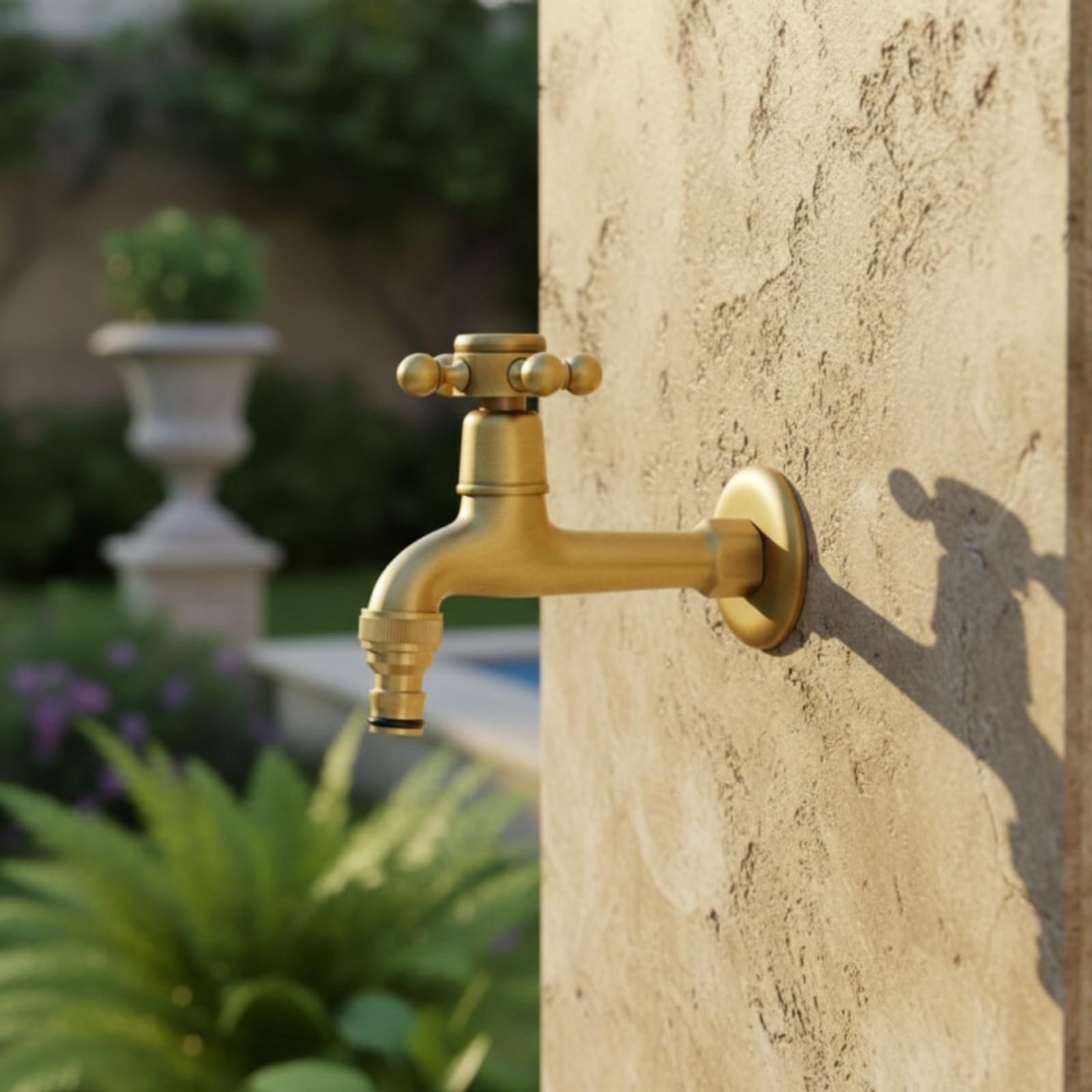 Robinet avec Rosace Finition Étanche, Modèle Court En Bronze Antique Compatible Avec Tuyau D Arrosage