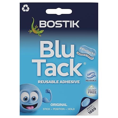 Bostik Blu Tack (1 paquete) 1.6 oz de masilla adhesiva pegajosa multiusos  Adhesivo colgante reutilizable no tóxico  Ideal para el hogar, la escuela