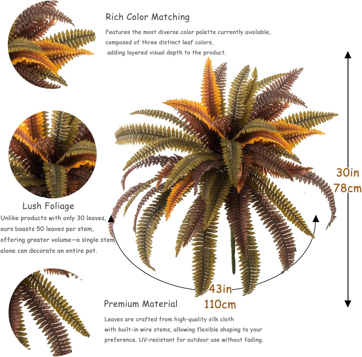 2-Pack Outdoor Artificial Boston Fern Fall Decor Flowers al for Indoor Outside Hanging Plants Garden Porch Window Box Home Wedding Farmhouse Décor