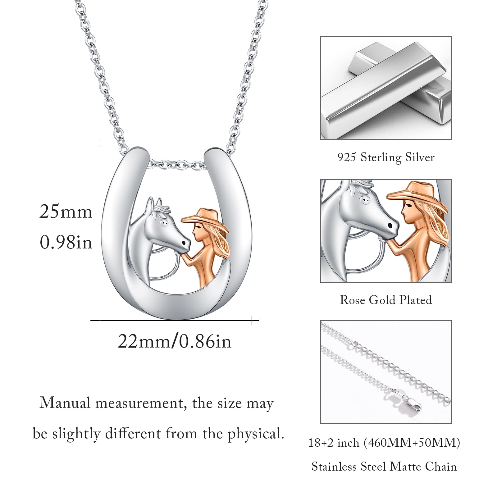 Mädchen und Pferd Halskette 925 Sterling Silber Pferdeschmuck Pferd Anhänger Halskette Geschenke für Frauen Damen