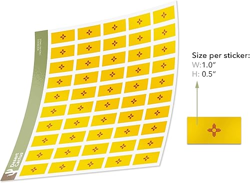 Miniatura 2 de Desert Cactus Calcomanía de la bandera de Nuevo México, hojas rectangulares de 1 pulgada, 50 piezas en total con logotipo de State NM Kids Logo