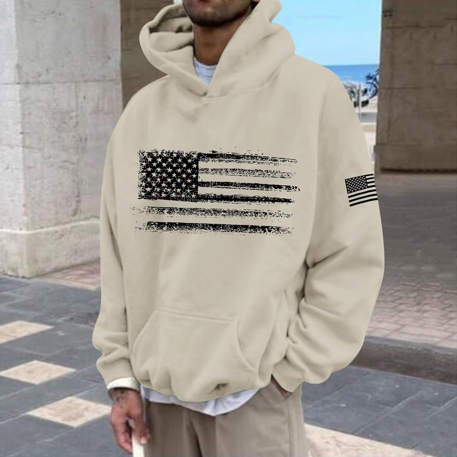 American USA Flag Hoodie for Men Patriotic Vintage Graphic Hooded Sweatshirts Long Sleeve Pocket Pullover Tops - Image 5