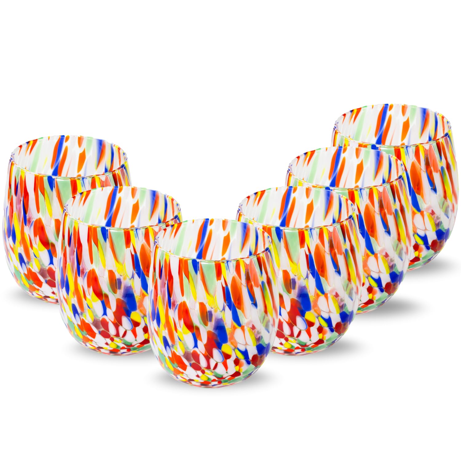 Gocce di Murano Lot de 6 verres à eau travaillés selon la tradition des artisans de Murano, verre soufflé et travaillé à la main, 300 ml - verres à eau, verre arc-en-ciel, pluie