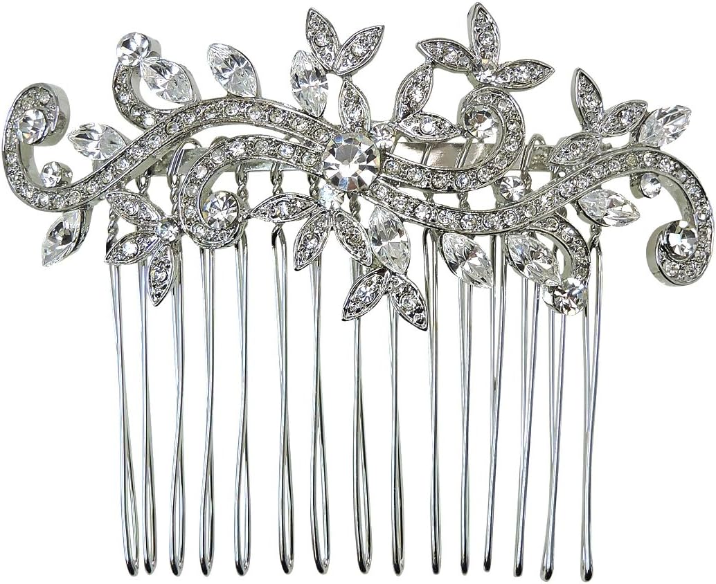 Faship ゴージャス クリスタル フローラル ヘアコーム L ホワイト