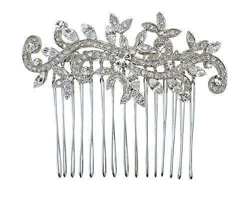 Miniatura 20 de Faship Magnífico peine de pelo floral con diamantes de imitación de Agua,Negro / Tono plateado,Azul,Borgoña,Esmeralda/Sólidos,Verde/tono dorado,Azul
