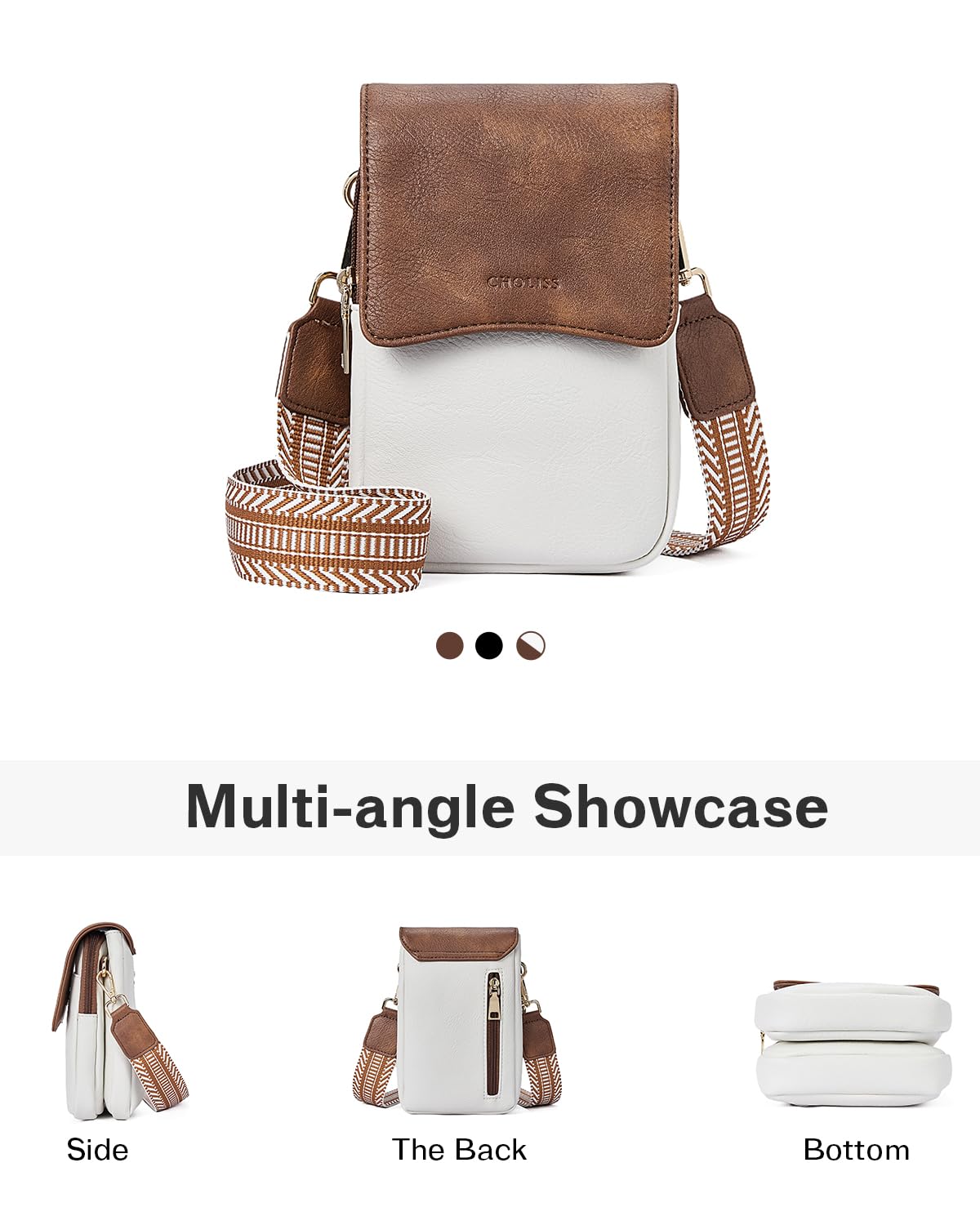 Bolso cruzado pequeño para teléfono celular, bolso cruzado para mujer, cartera de viaje de cuero, bolsos de hombro con ranuras para tarjetas, marrón y blanco, Bolso cruzado para teléfono 6
