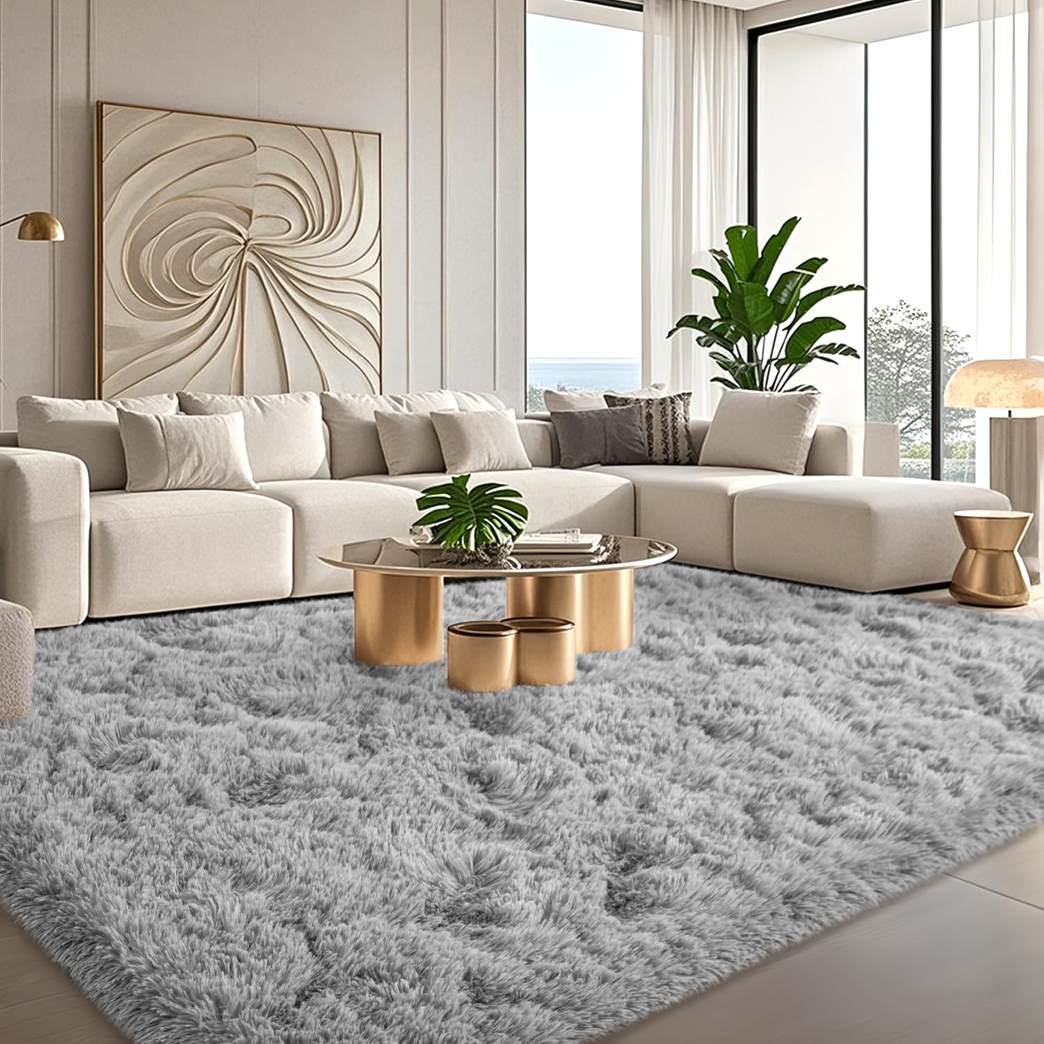 Grey Rugs for Bedroom 6x9 ft - Ultra Soft Faux Fur Area Rug - Plush Non-Slip Shaggy Carpet for Living Room, Cozy Fluffy Rug for Kids Boys Girls Dorm