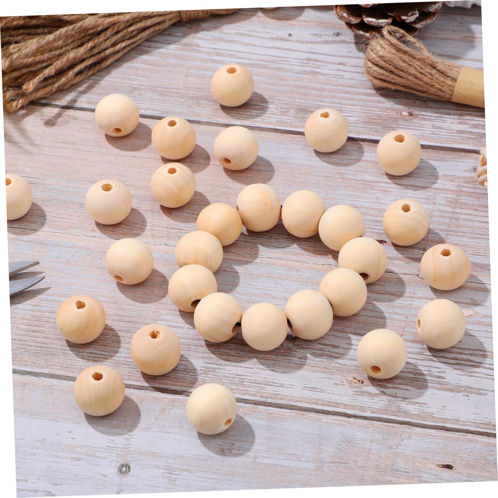 Cuentas Color con 200 Madera de Artesanales Agujeros Redondas de 20 Hacer Accesorios Pulseras Mm Caqui para para Manualidades DIY y