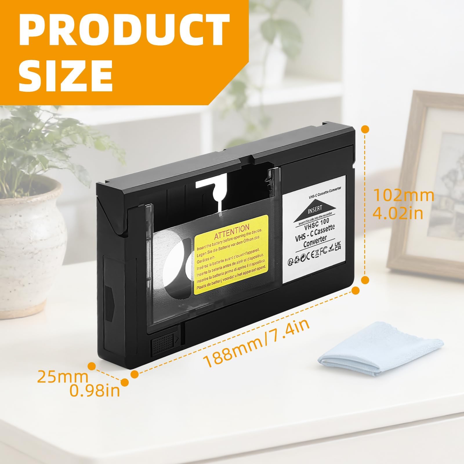 Adaptador de cassette VHS-C, convertidor de cassette compatible con S-VHS-C S-VHS