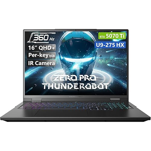 Thunderobot Zero 16 Pro Gaming Laptop, GeForce RTX 5070 Ti, Core Ultra 9 275HX, 16" QHD+ 360Hz Display, 32GB DDR5, 1TB SSD, Per-Key RGB, FHD IR Camera, Wi-Fi 6E, Win 11 Home