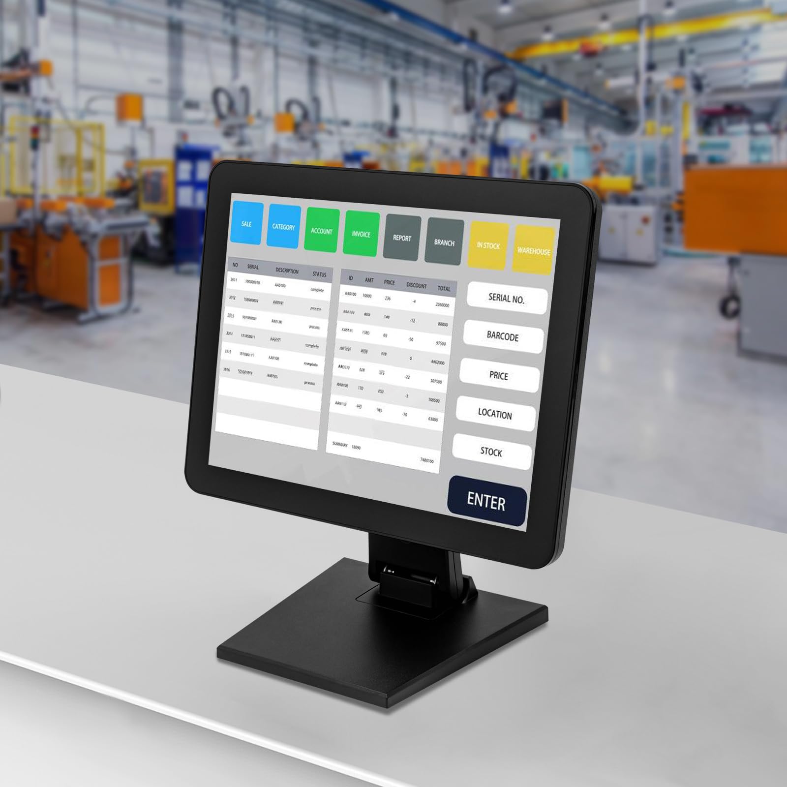 ACLICE Kassendisplay 15 Zoll POS Monitor Touchscreen Kapazitiv 1024x768 HDMI VGA USB 4:3 Computer Monitor für Einzelhandel Kassensystem Restaurant Industrie klappbar mit Wandmontage Schwarz