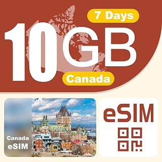 Canada eSIM Prepaid Data 4G LTE High-Speed Network Hotspot Supported (7Days 10GB)