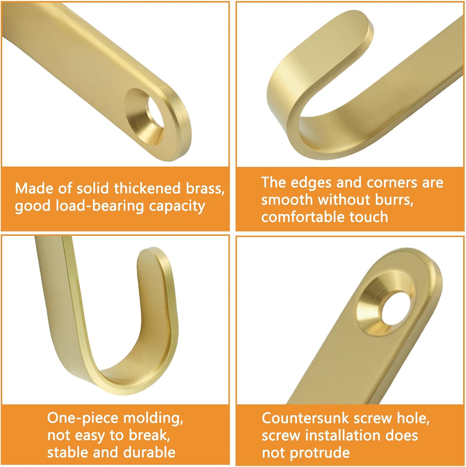 MOROBOR Brass Wall Hooks, 10pcs J Shape Utility Holders Heavy Duty Vintage Key Holder Wreath Hat Picture Hanger Wall Mount Bathroom Kitchen Closet Hooks for Hanging Coats Towels Keys Bags