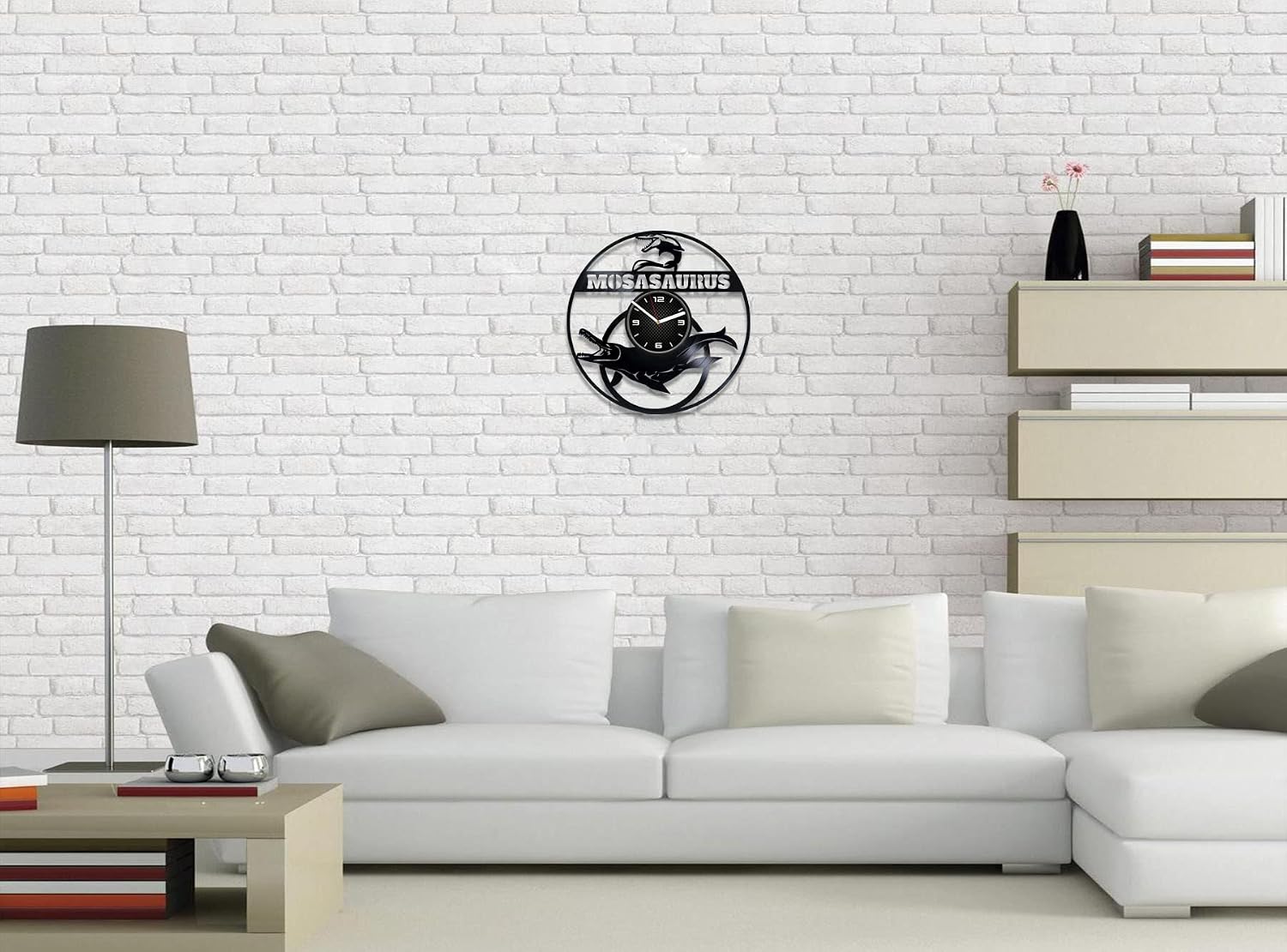Dinosaur Mosasaurus Art - Handmade Gift for Kids - Home Decor Dinosaur Vinyl Record Wall Clock 12 Inch - Gift Idea for Boy