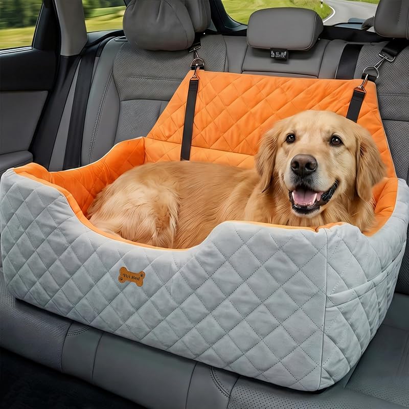 Assento para carro para cães com espuma e laterais reforçadas Easthome, até 25 kg, Light Gray-orange