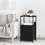 Table de chevet avec borne de recharge, grand stand de nuit avec tiroirs USB Ports et sorties Table de chevet noire avec tiroirs en tissu Table de côté avec rangement pour salon, chambre, bureau
