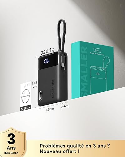 INIU Batterie Externe, Petit 45W Charge Rapide 20000mAh Power Bank avec USB C Câbles Intégrés, Autorisé en Avion, Essentiels de Voyage, Portable Batterie pour iPhone 17 16, Samsung, Xiaomi, iPad etc - 7
