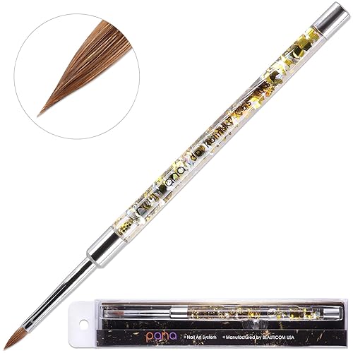 Miniatura 4 de PANA 3D Kolinsky - Brocha para arte de uñas, mango de purpurina dorada, tamaño 5, pincel acrílico para escultura de uñas, para manicura, pedicura,