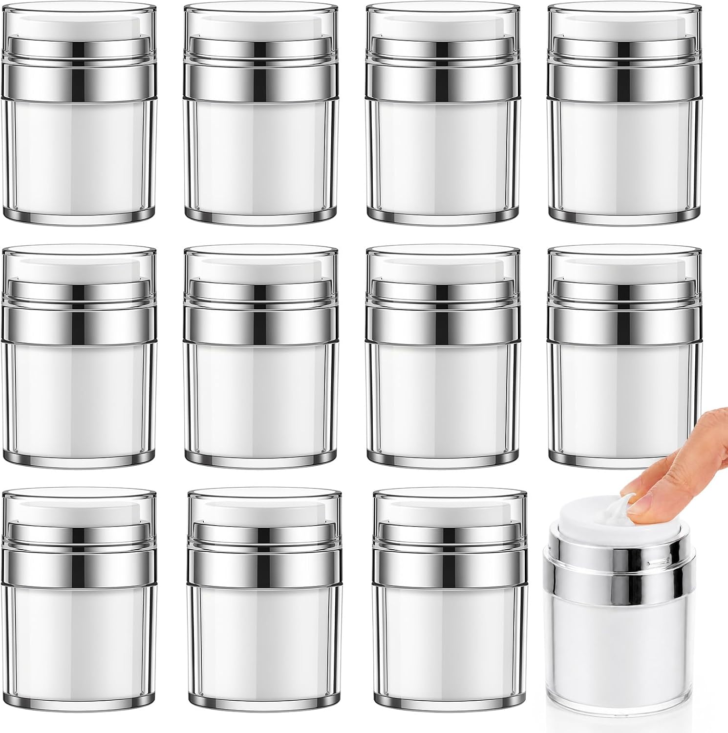 12 Pcs Airless Pump Bottles for Creams, Silver Lotion Bottle with Pump