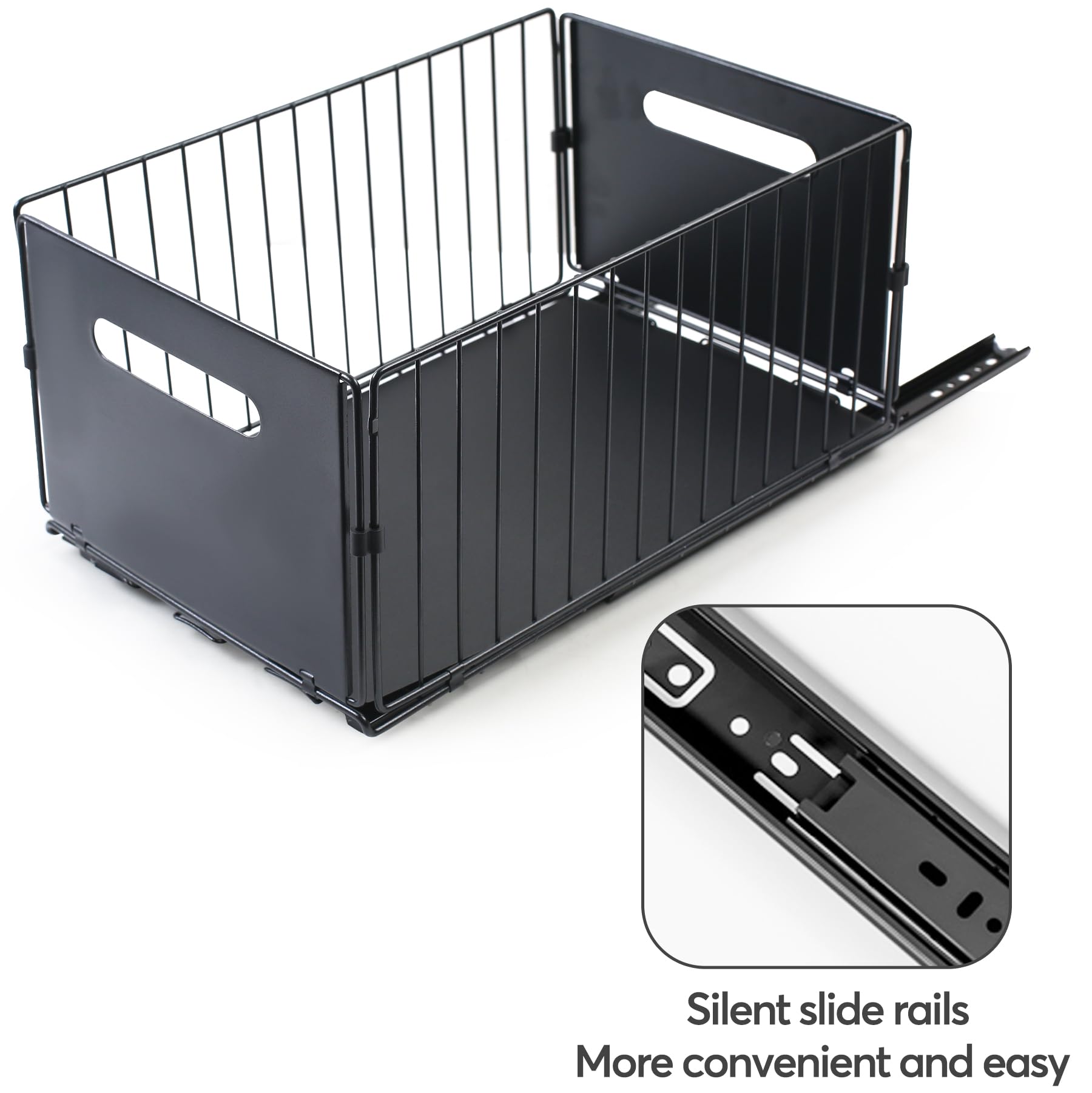 Lot de 2 tiroirs télescopiques de 10 cm + 19 cm de hauteur - En acier au carbone - Noir