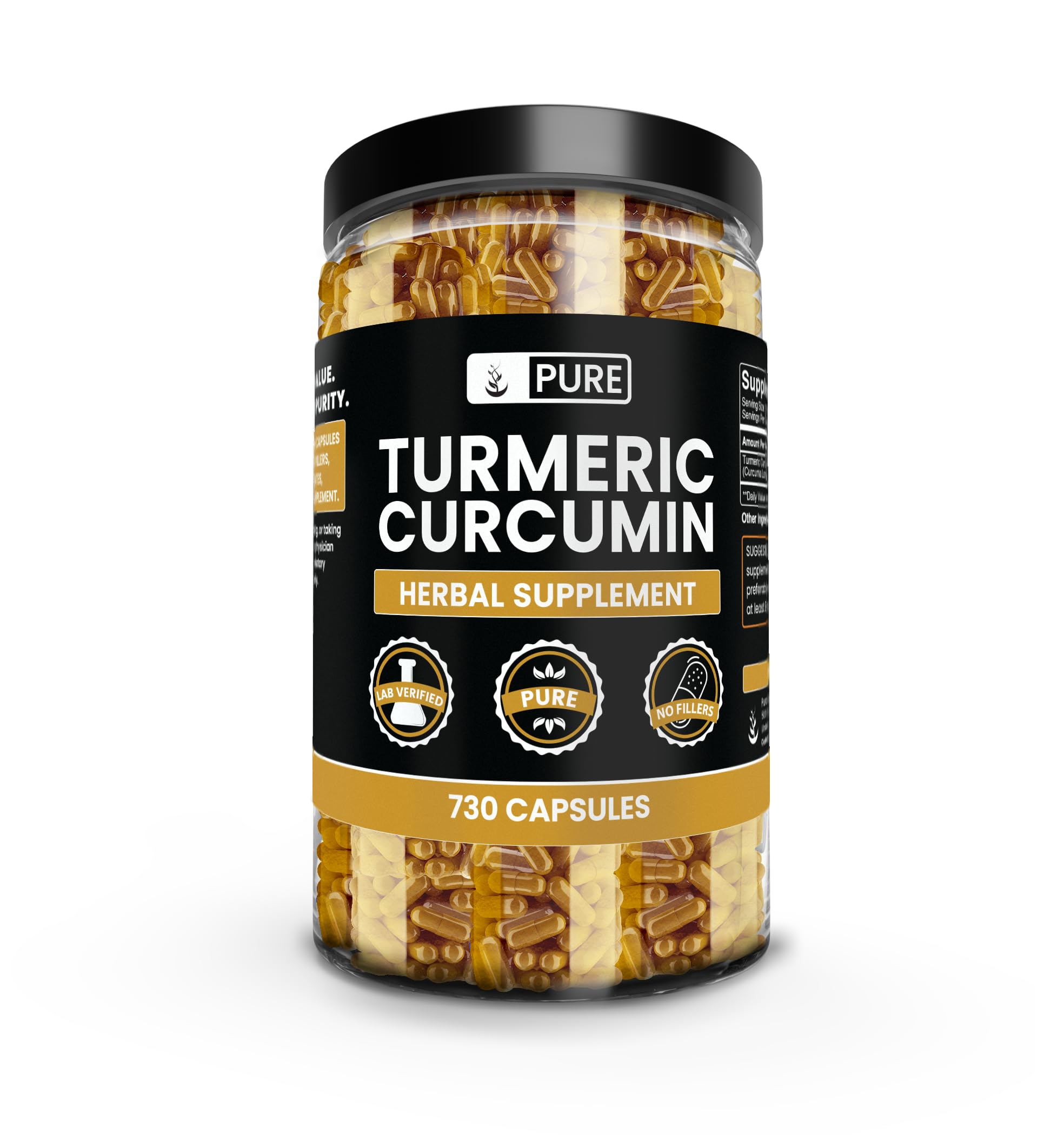 Turmeric Curcumin 730 Capsules No Magnesium Or Rice Fillers, Always Pure, Lab Verified