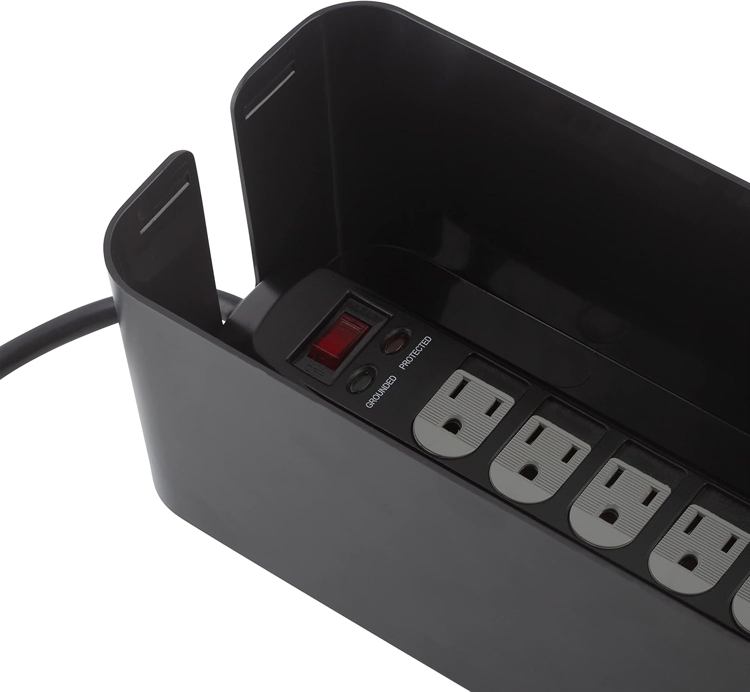 Black Rectangular Lidded Cable Organizer Storage Bin Set