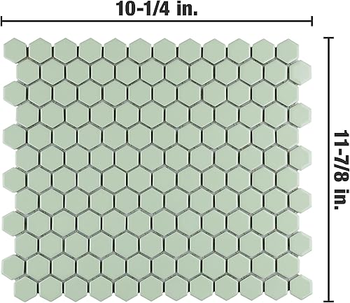 Miniatura 4 de Merola Tile Metro - Azulejo de porcelana hexagonal de 1 pulgada, color menta brillante, 10-14 x 11-78 pulgadas