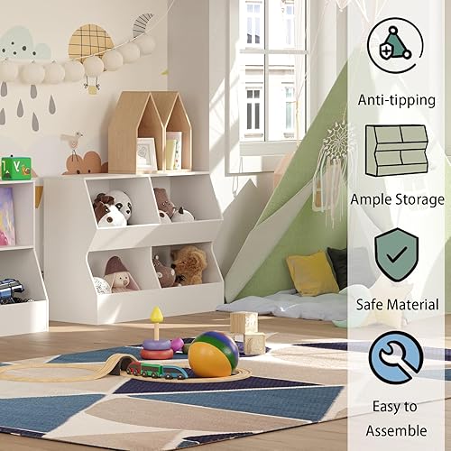 Miniatura 5 de DINZI LVJ Estantería para niños, organizador de almacenamiento de juguetes, armario de almacenamiento de juguetes de madera, estantería para niños