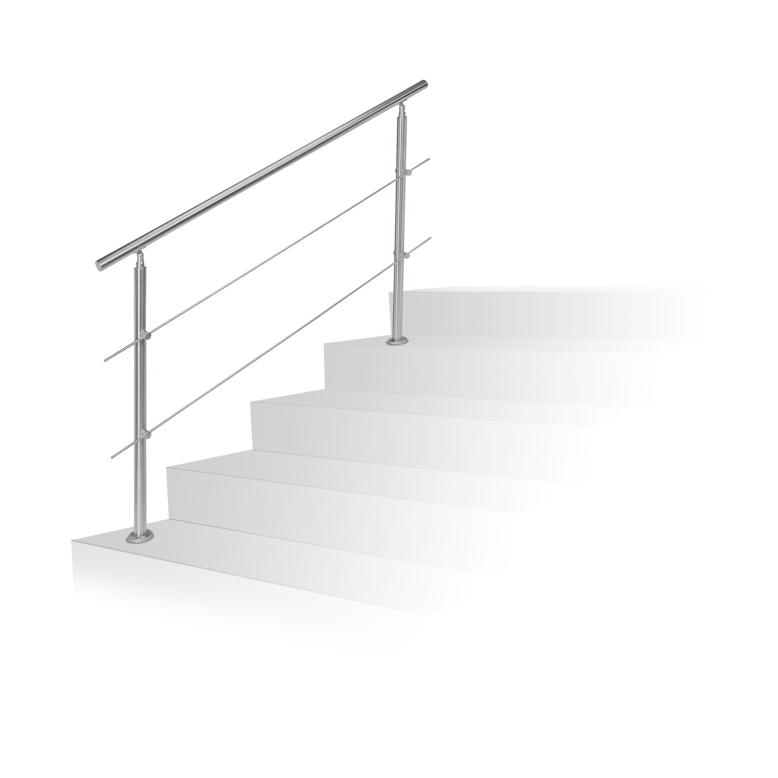 Relaxdays Barandilla Escalera, Pasamanos de 1,5 m Largo, 2 Postes, 2 Travesaños, 1 Ud., Acero Inoxidable, Plateado