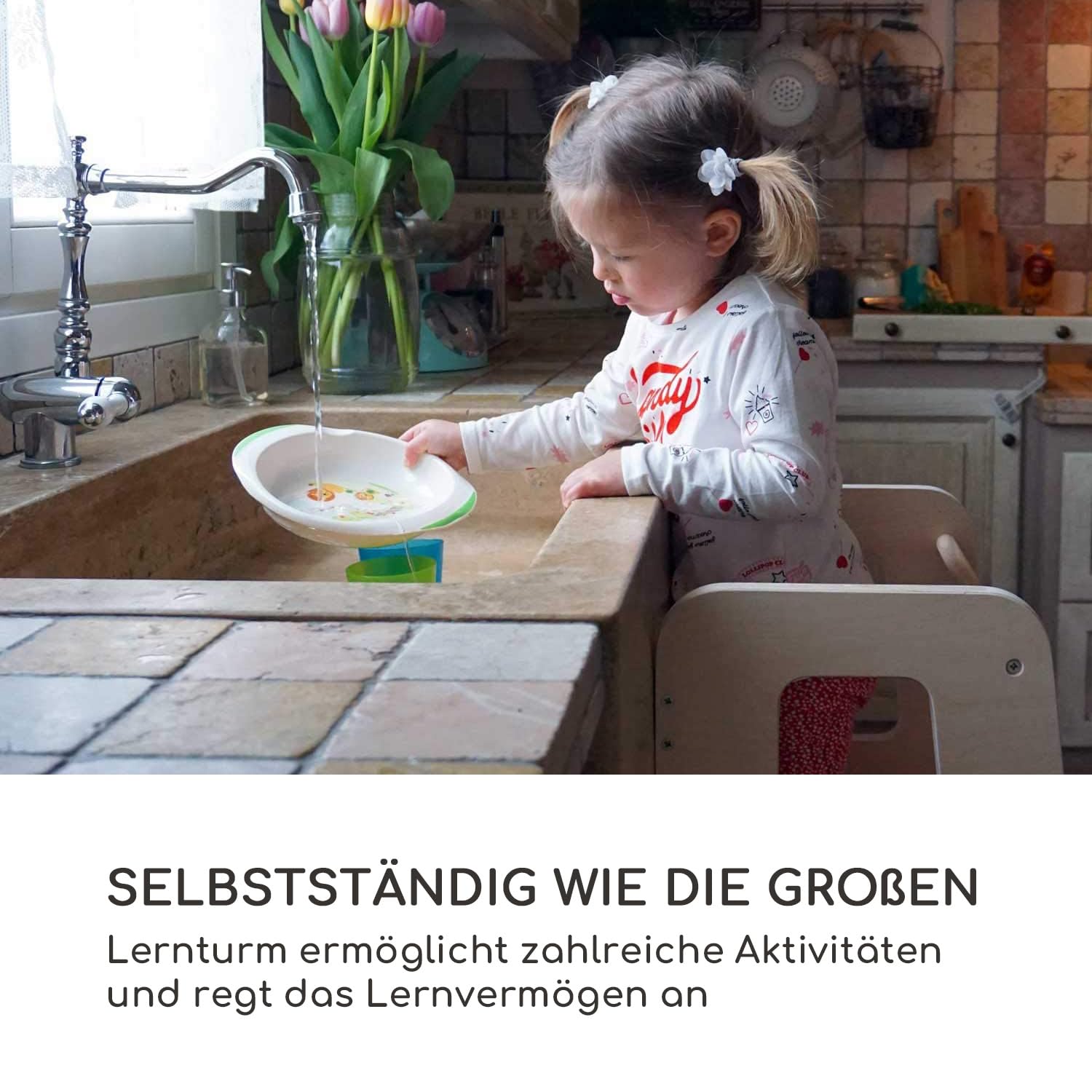 Ully Natural Learning Tower | Der erste Lernturm für Kinder ab 1 Jahr aus Naturholz | Lernturm Montessori mit verstellbare Fachböden | Gebaut in Italien nach den Montessori-Prinzipien