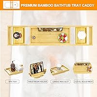 Vista 5 de Bandeja de bañera de alta calidad – Bandejas de baño de madera de bambú expandibles para bañera – Bandeja de mesa de bañera para bañera/bañera